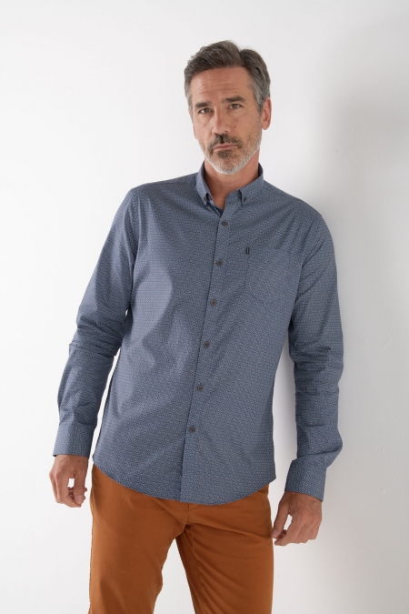 Chemise regular manches longues imprimée coton pour homme bleu casual